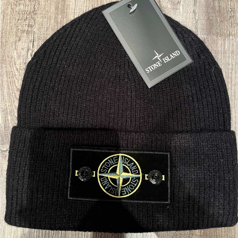 Stone Island Black Knit Beanie